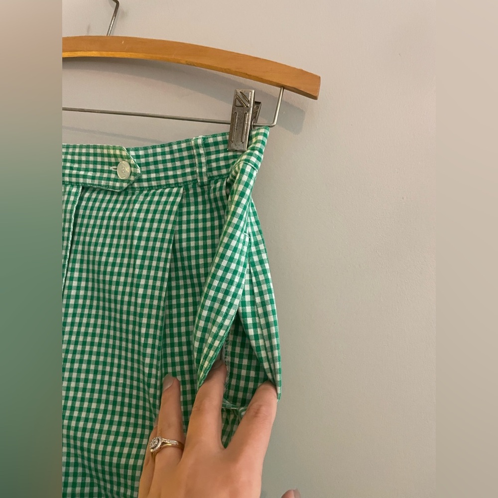Vintage Karen Scott 100% Cotton Plaid Gingham Green High Waisted Shorts - Picture 5 of 9